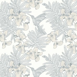Tapet Hummingbird, Mist Grey Luxury Floral, 1838 Wallcoverings, 5.3mp / rola