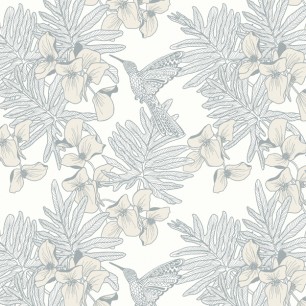 Tapet Hummingbird, Mist Grey Luxury Floral, 1838 Wallcoverings, 5.3mp / rola