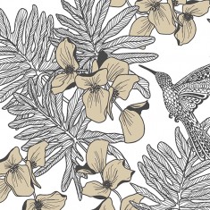 Tapet Hummingbird, Jet Black and Metallic Luxury Bird, 1838 Wallcoverings, 5.3mp / rola