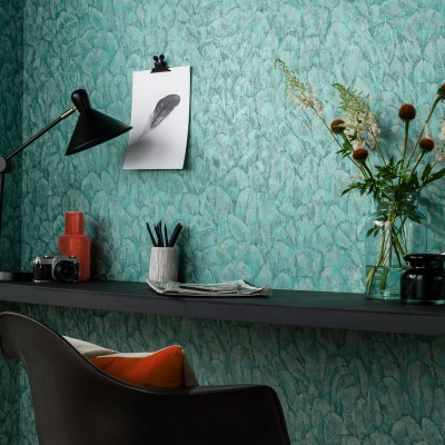 Tapet Tranquil, Seafoam Green Luxury Feather, 1838 Wallcoverings, 5.3mp / rola, Tapet living 
