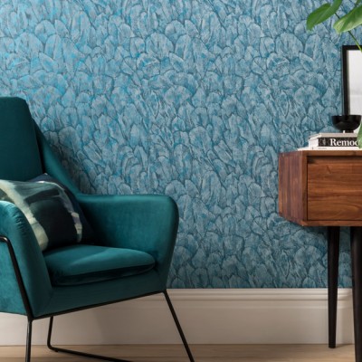 Tapet Tranquil, Lagoon Blue Luxury Feather, 1838 Wallcoverings, 5.3mp / rola, Tapet living 