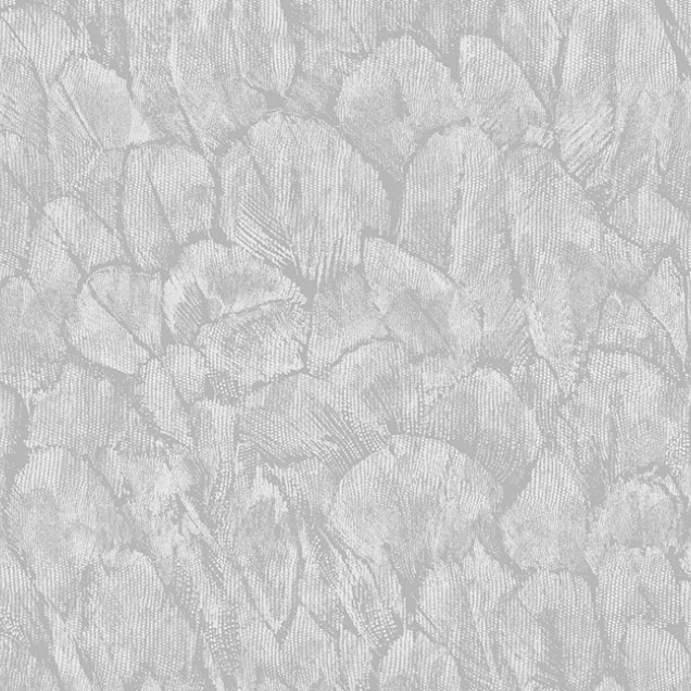 Tapet Tranquil, Mist Grey Luxury Feather cu textură luxoasă, în nuanțe delicate de gri, cu design cu pene delicate