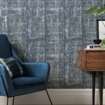 Tapet texturat cu un design abstract, în nuanțe de albastru laguna și accente metalice aurii. Perfect pentru un decor modern și elegant.