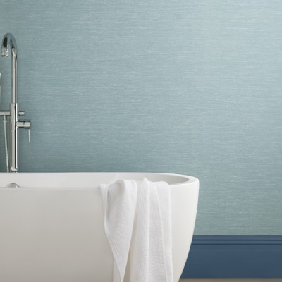 Tapet Raffia Seafoam Green Luxury Plain, cu aspect de rafie, în nuanța verde de mare, textură fină, pentru dormitor, living, baie.