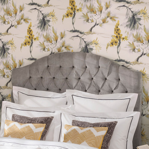 Mimosa, Ochre Yellow Grey Luxury Floral, 1838 Wallcoverings, 5.3mp / rola