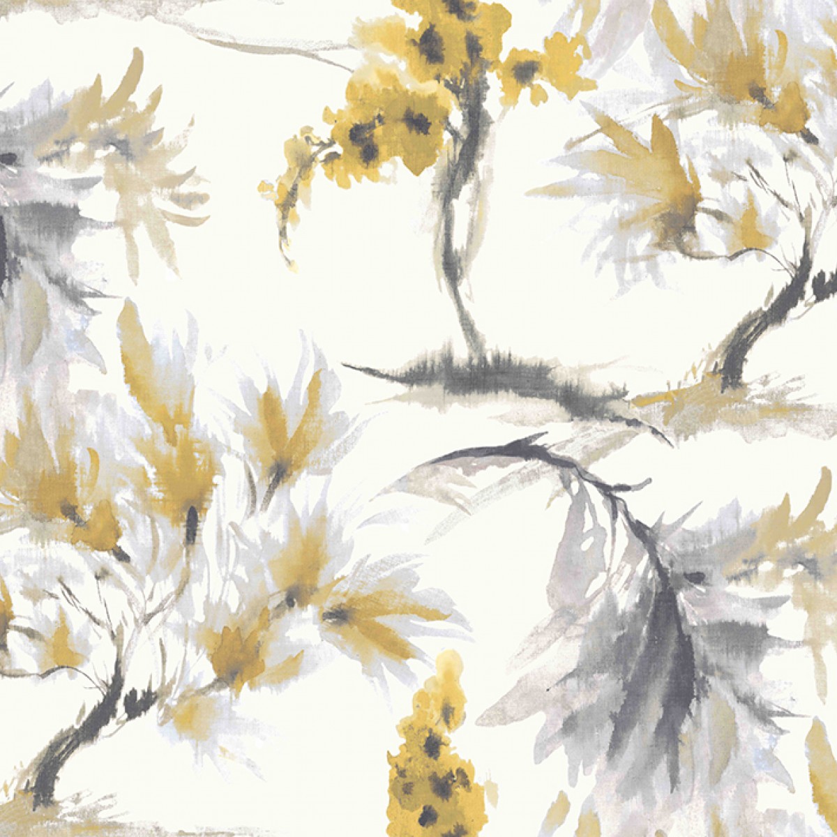 Tapet Mimosa, Ochre Yellow Grey Luxury Floral, 1838 Wallcoverings, 5.3mp / rola, Tapet living 