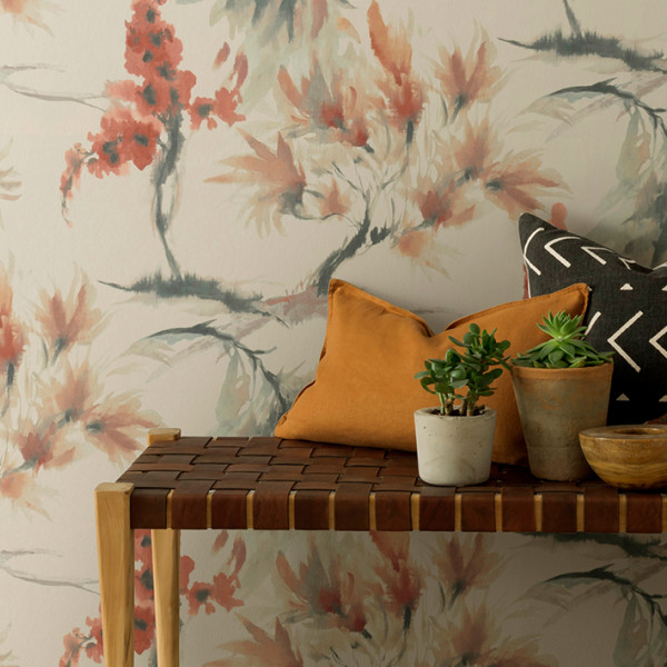 Mimosa, Red Clay Luxury Floral, 1838 Wallcoverings, 5.3mp / rola