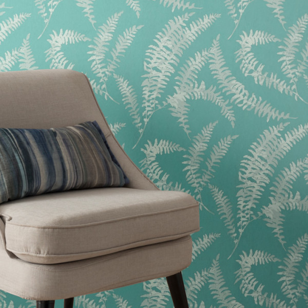 Felci, Aquamarine Turquoise Luxury Leaf, 1838 Wallcoverings, 5.3mp / rola