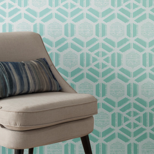 Capri, Aquamarine Green Luxury Geometric, 1838 Wallcoverings, 5.3mp / rola
