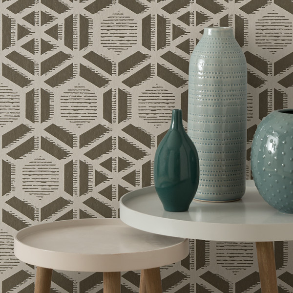 Capri, Burnished Brown Luxury Geometric, 1838 Wallcoverings, 5.3mp / rola