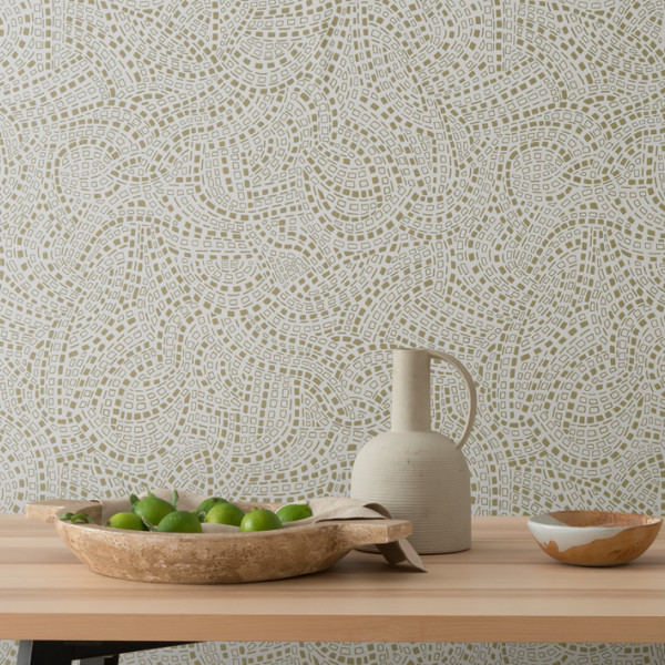 Mosaic, Shimmer Gold and Cream Luxury, 1838 Wallcoverings, 5.3mp / rola