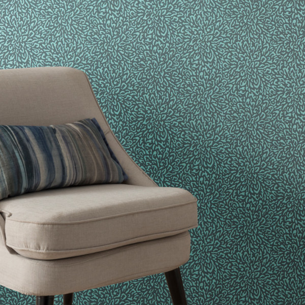 Corallo, Aquamarine Blue Luxury Patterned, 1838 Wallcoverings, 5.3mp / rola
