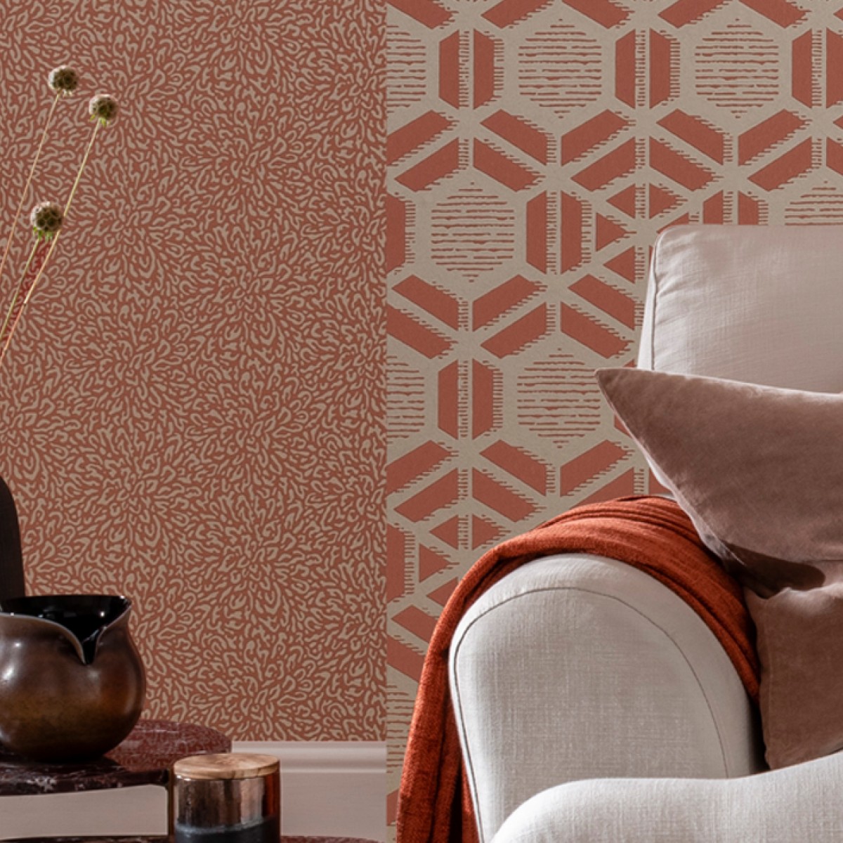 Tapet Corallo, Red Clay Luxury Patterned, 1838 Wallcoverings, 5.3mp / rola, Tapet living 