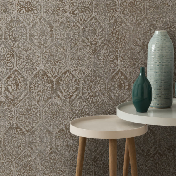 Palazzo, Burnished Gold Foil Luxury Tile, 1838 Wallcoverings, 5.3mp / rola