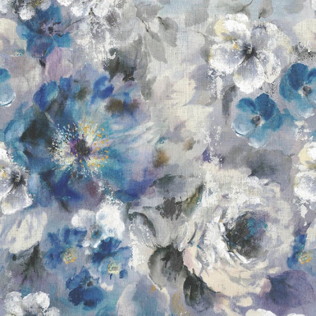 Tapet floral luxos cu nuanțe de albastru safir. Design captivant, cu flori mari și detalii delicate. Perfect pentru a crea o atmosferă sofisticată și plină de farmec.