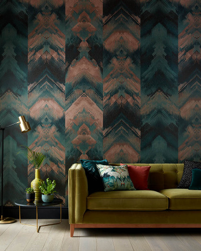 Tapet geometric verde smarald cu accente metalice, Reflections, Jade Green Luxury Geometric.