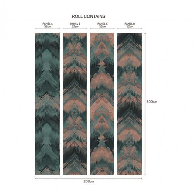 Tapet geometric verde smarald cu accente metalice, Reflections, Jade Green Luxury Geometric.