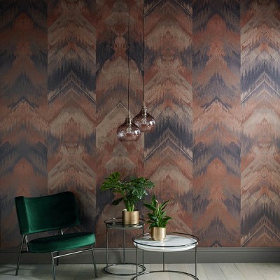 Imagine cu un tapet geometric modern, Copper Luxury Geometric, în nuanțe de cupru, gri și negru, cu textură unică și accente metalice.
