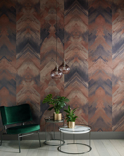 Imagine cu un tapet geometric modern, Copper Luxury Geometric, în nuanțe de cupru, gri și negru, cu textură unică și accente metalice.