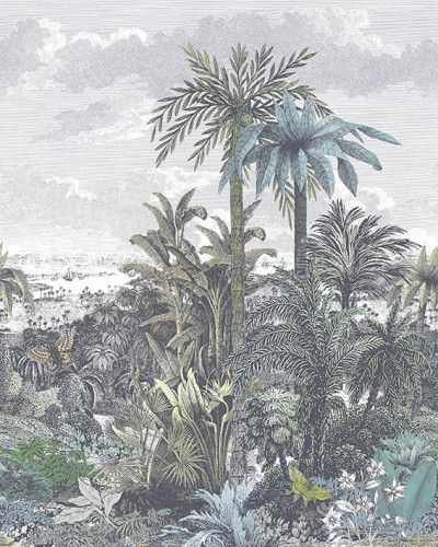 Tapet tropical cu palmieri, verde smarald