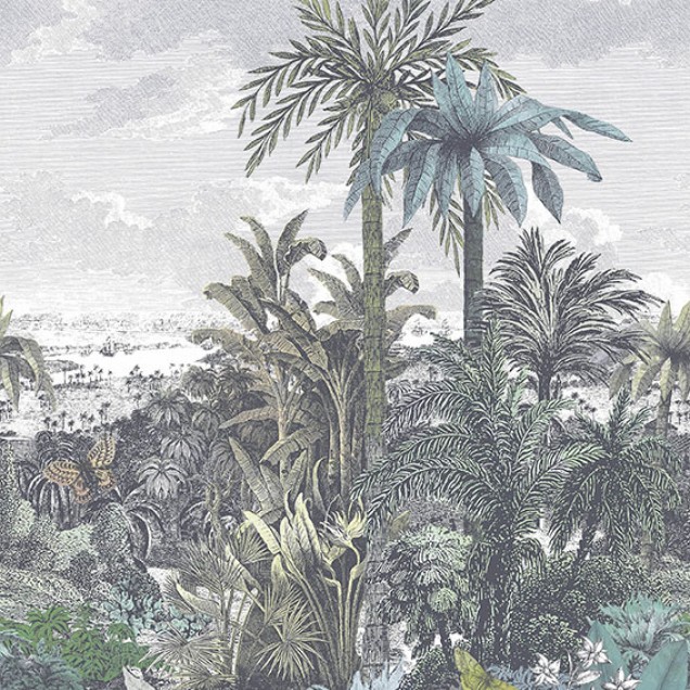 Tapet tropical cu palmieri, verde smarald