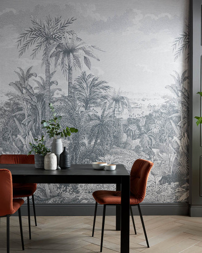 Tapet cu design tropical monocrom, Paradise Found, Monochrome Luxury Tropical