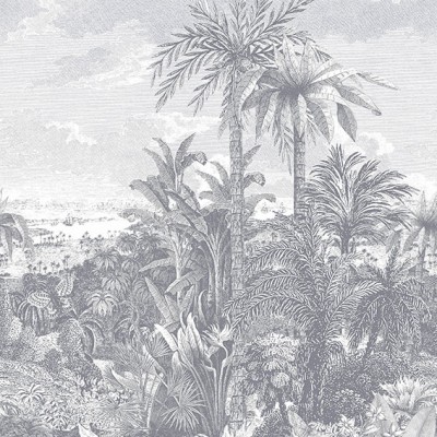 Tapet cu design tropical monocrom, Paradise Found, Monochrome Luxury Tropical
