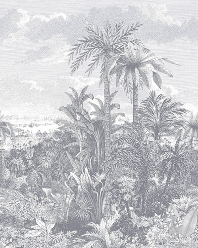 Tapet cu design tropical monocrom, Paradise Found, Monochrome Luxury Tropical