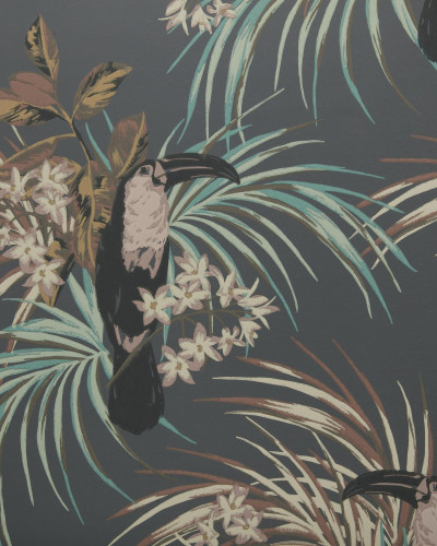 Le Toucan, Charcoal Black Luxury Bird, 1838 Wallcoverings, 5.3mp / rola