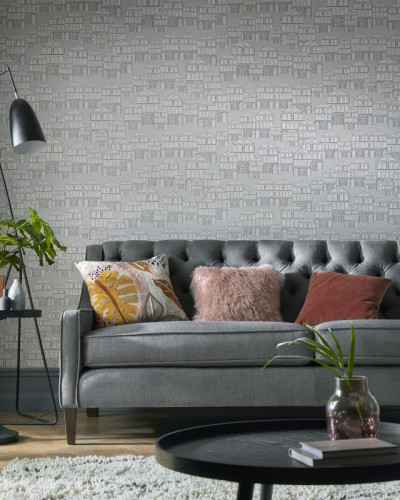 Tapet gri elegant cu model modern al caselor, perfect pentru a adauga o nota sofisticata oricarui spatiu.