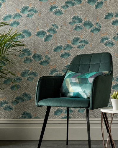 Tapet cu model geometric in verde smarald