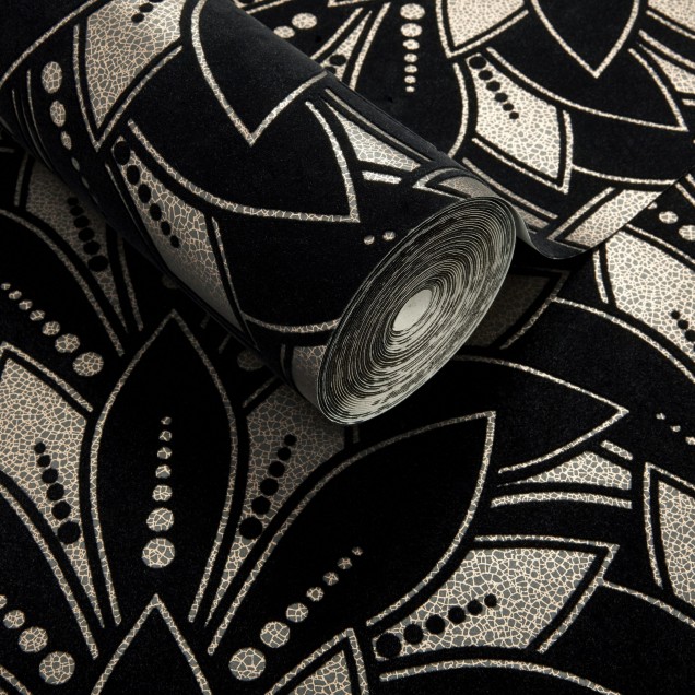 Tapet cu design geometric negru cu accente aurii