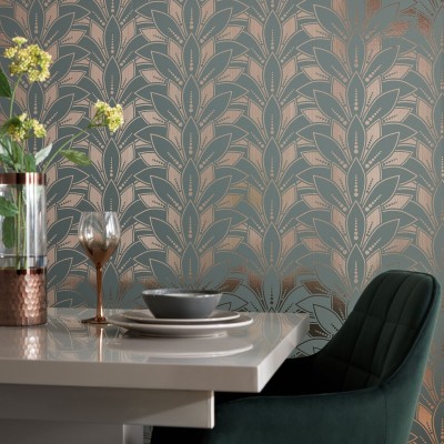Tapet Astoria, Neo Mint Green and Gold Luxury Foil, 1838 Wallcoverings, 5.3mp / rola, Tapet living 