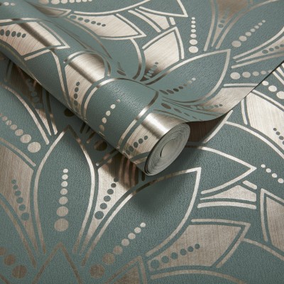 Tapet Astoria, Neo Mint Green and Gold Luxury Foil, 1838 Wallcoverings, 5.3mp / rola, Tapet living 