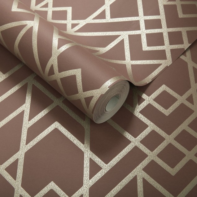 Tapet geometric modern cu linii fine aurii pe un fundal portocaliu cald