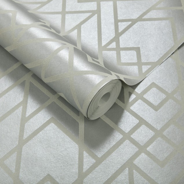 Tapet geometric gri moale și argintiu, cu design luxos