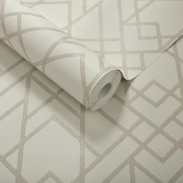 Tapet geometric cu un design elegant în nuanțe neutre de nisip, ideal pentru dormitoare, livinguri sau birouri.