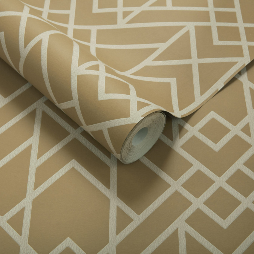 Jet Black and Gold Luxury Geometric wallpaper, a geometric design with thin gold lines on a black background.