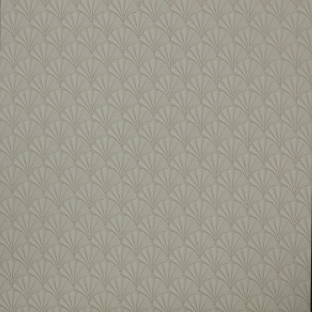 Tapet cu design Art Deco elegant, cu un model de evantai fin, culoare crem deschis.