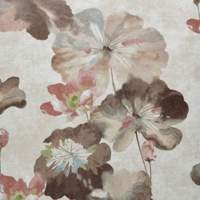 Tapet floral cu nuanțe delicate de caramel crem și model cu flori de nuferii.