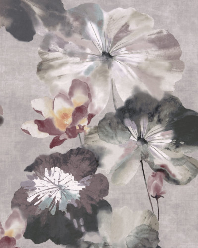 Tapet floral Water Lilies, Chamomile Pink Luxury Floral cu flori de nufăr și mușețel pe un fond roz delicat.