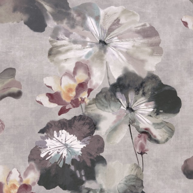 Tapet floral Water Lilies, Chamomile Pink Luxury Floral cu flori de nufăr și mușețel pe un fond roz delicat.