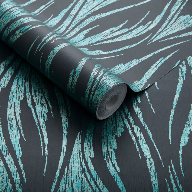 Tapet cu aspect luxos, design unic, valuri în nuanțe de verde mineral și negru.