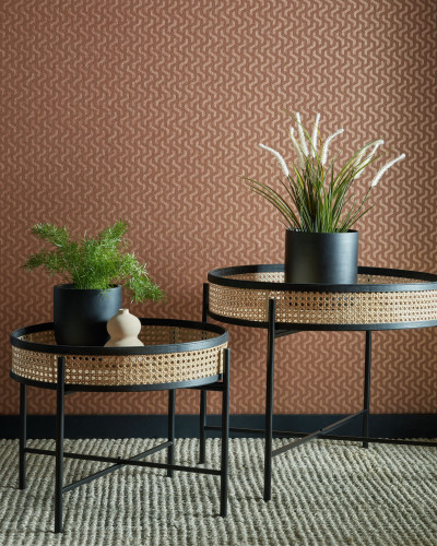 Tapet geometric, model Rattan Burnt Orange Luxury Geometric, 5.3 mp / rola.