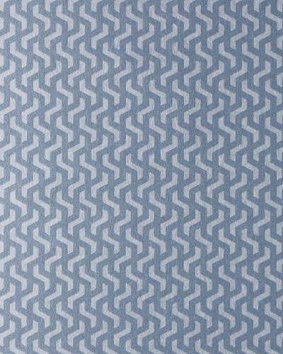 Tapet geometric luxos cu model din ratan, in nuante de albastru si argintiu, in decorul unei sali de mese