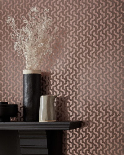 Tapet metalizat cu design geometric in tonuri de rose gold