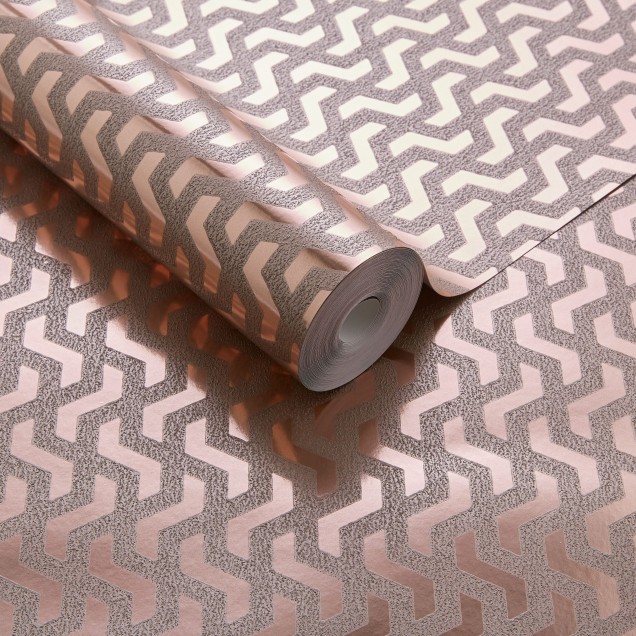 Tapet metalizat cu design geometric in tonuri de rose gold