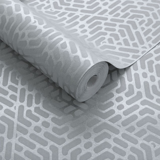Tapet geometric argintiu, cu un model texturat, pentru decorarea pereților