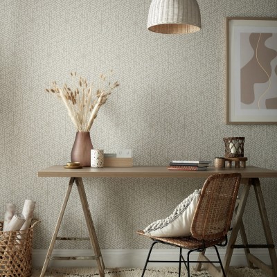 Tapet geometric modern cu model hexagonal, in tonuri neutre, ideal pentru living, dormitor sau birou.