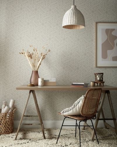 Tapet geometric modern cu model hexagonal, in tonuri neutre, ideal pentru living, dormitor sau birou.